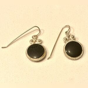 Silver Drop Earrings with Black Onyx Stone